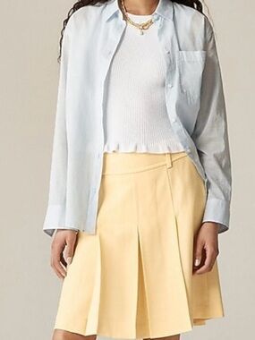 NWT J Crew. Linen and Lined. Pleated A-Line Skirt in Pale Yellow